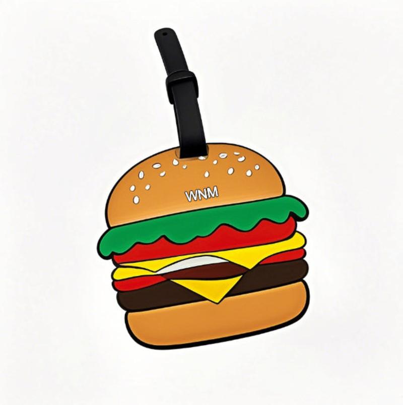 Custom PVC Rubber Luggage Tag, Burger & Fries shape. Durable, customizable with logo. For corporate travel, gifts, promotion. Boost brand in travel market.
