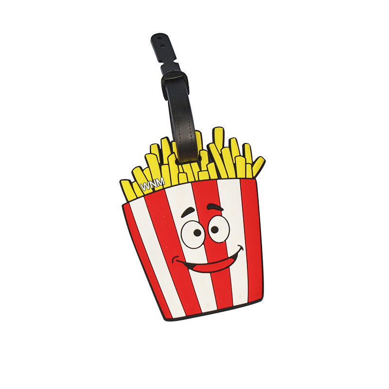 Custom PVC Rubber Luggage Tag, Burger & Fries shape. Durable, customizable with logo. For corporate travel, gifts, promotion. Boost brand in travel market.