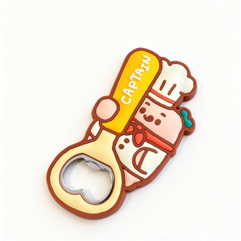 Custom chef character PVC bottle opener with metal opening insert