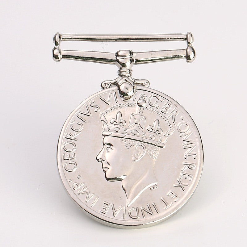 Custom silver commemorative medal with ribbon bar attachment