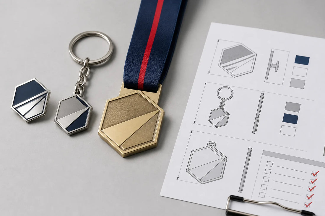 Digital proof and physical samples for custom pin, keychain and medal approval