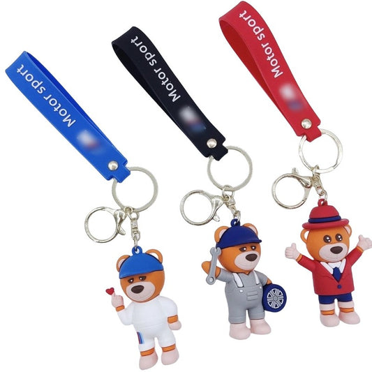 Custom Bestselling Holiday Gift-- 3D Car Brand Teddy Bear Rubber Key Ring
