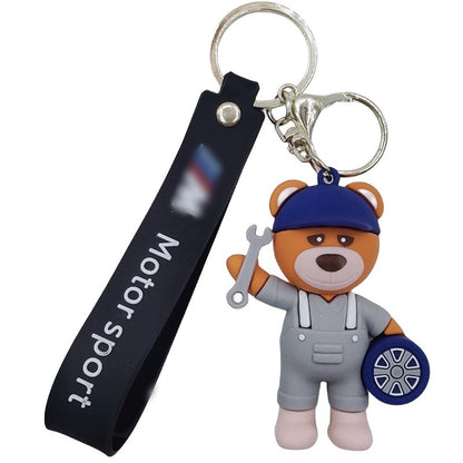 Custom Bestselling Holiday Gift-- 3D Car Brand Teddy Bear Rubber Key Ring