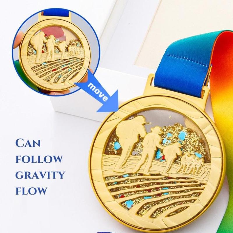 Personalized customized glitter flowing medals.