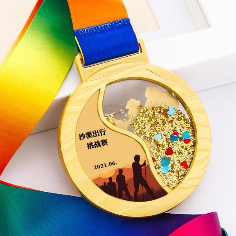 Personalized customized glitter flowing medals.