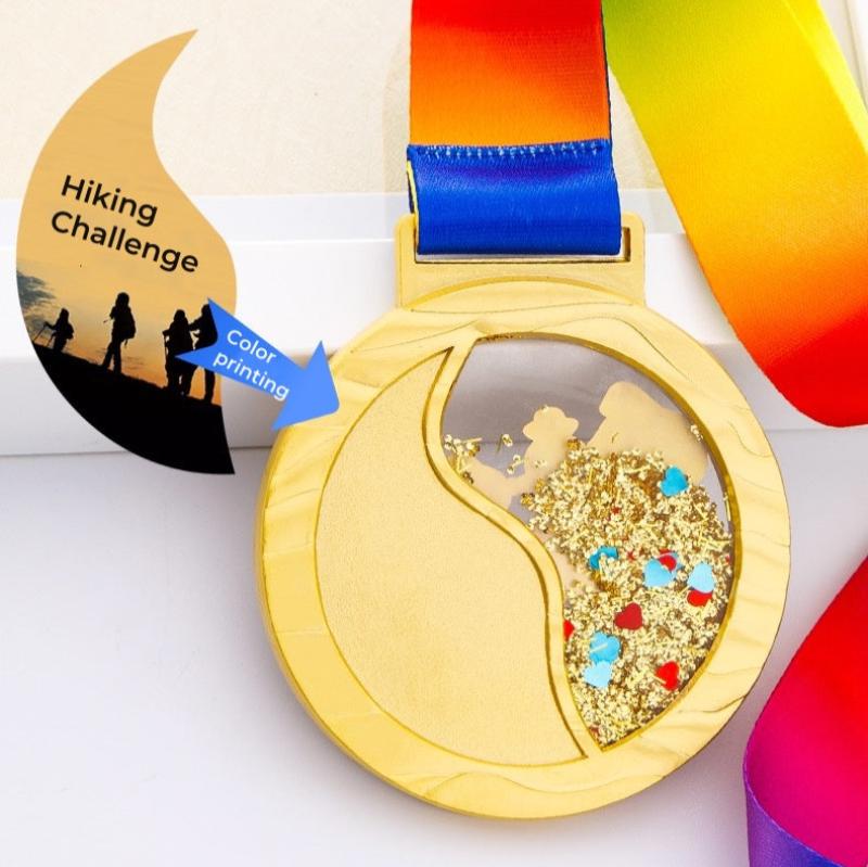 Personalized customized glitter flowing medals.