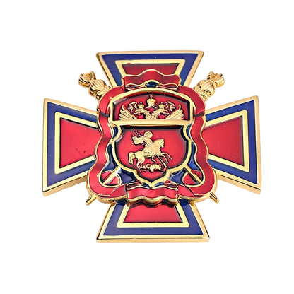 Custom 3D relief metal badge with enamel and gold finish