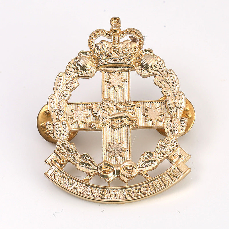 Custom commemorative metal emblem with openwork details