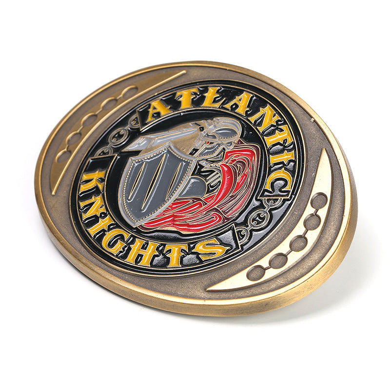 Custom decorative belt buckle with colored enamel details