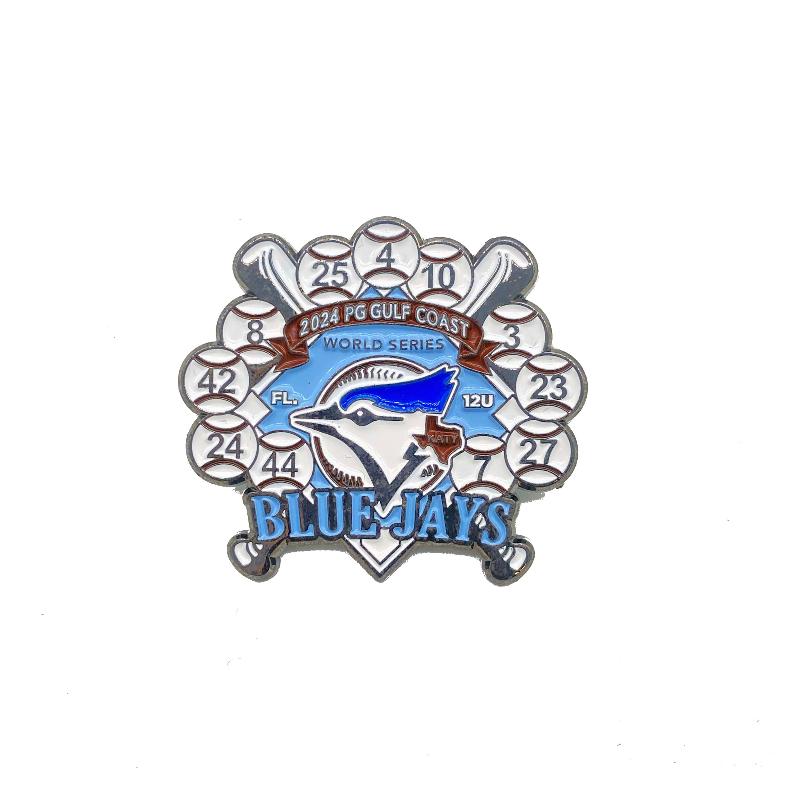 Soft enamel badges for the Blue Jays baseball games