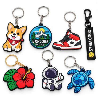 Examples of custom 2D and 3D PVC keychain designs