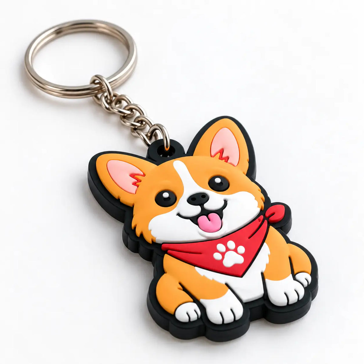 Custom 2D PVC character keychain angled view on white background