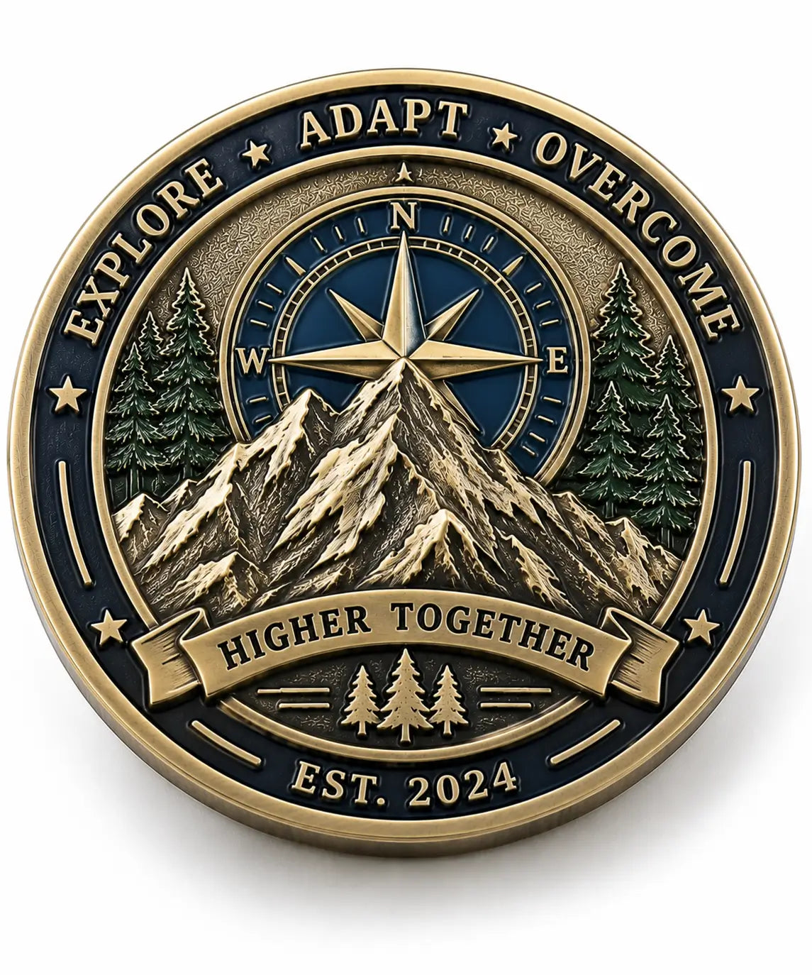 Custom 3D relief challenge coin on white background