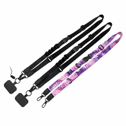 Custom adjustable dye sublimation lanyards on white background