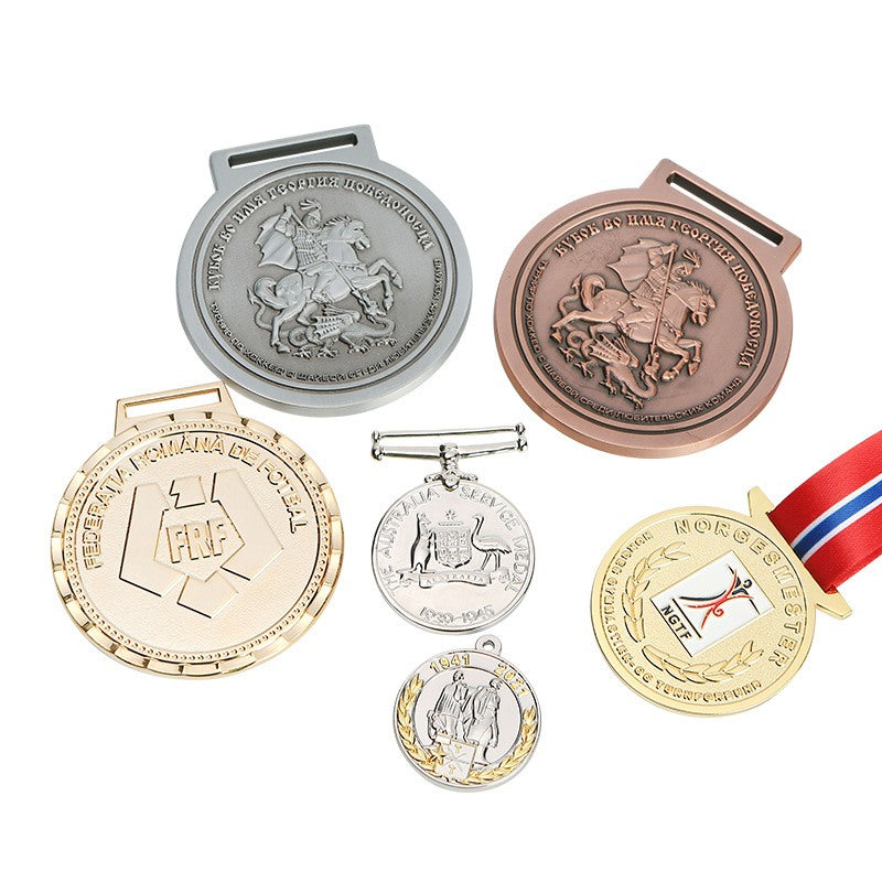 Custom antique 3D medals in gold silver and bronze finishes