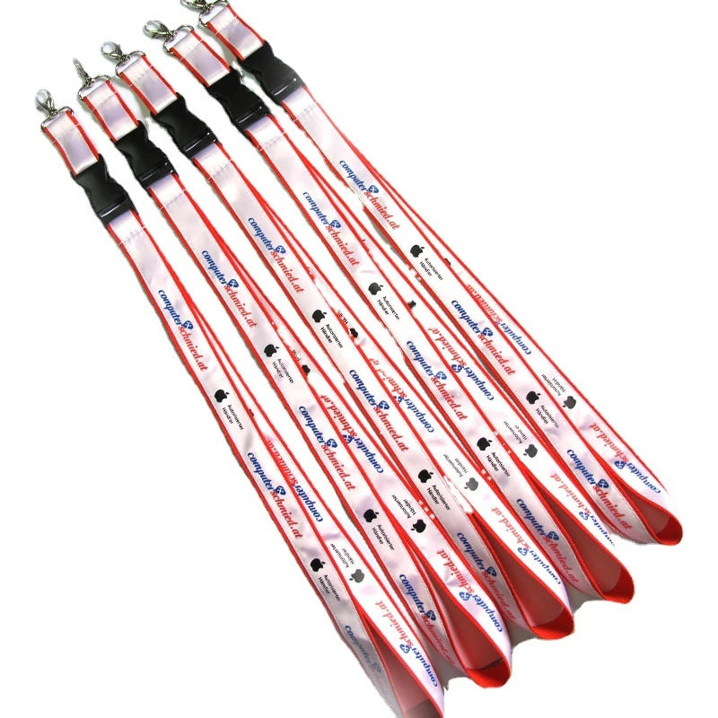 Custom bamboo fiber lanyards with printed logos on white background