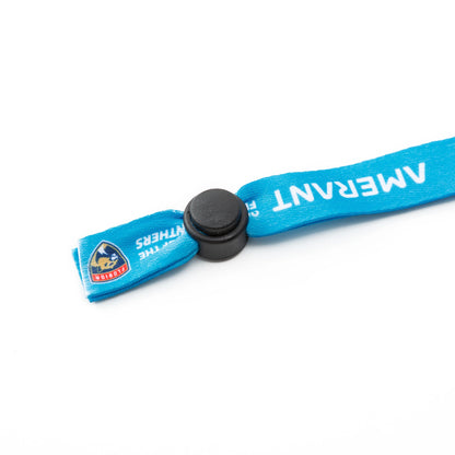 Blue printed event wristband with reusable closure