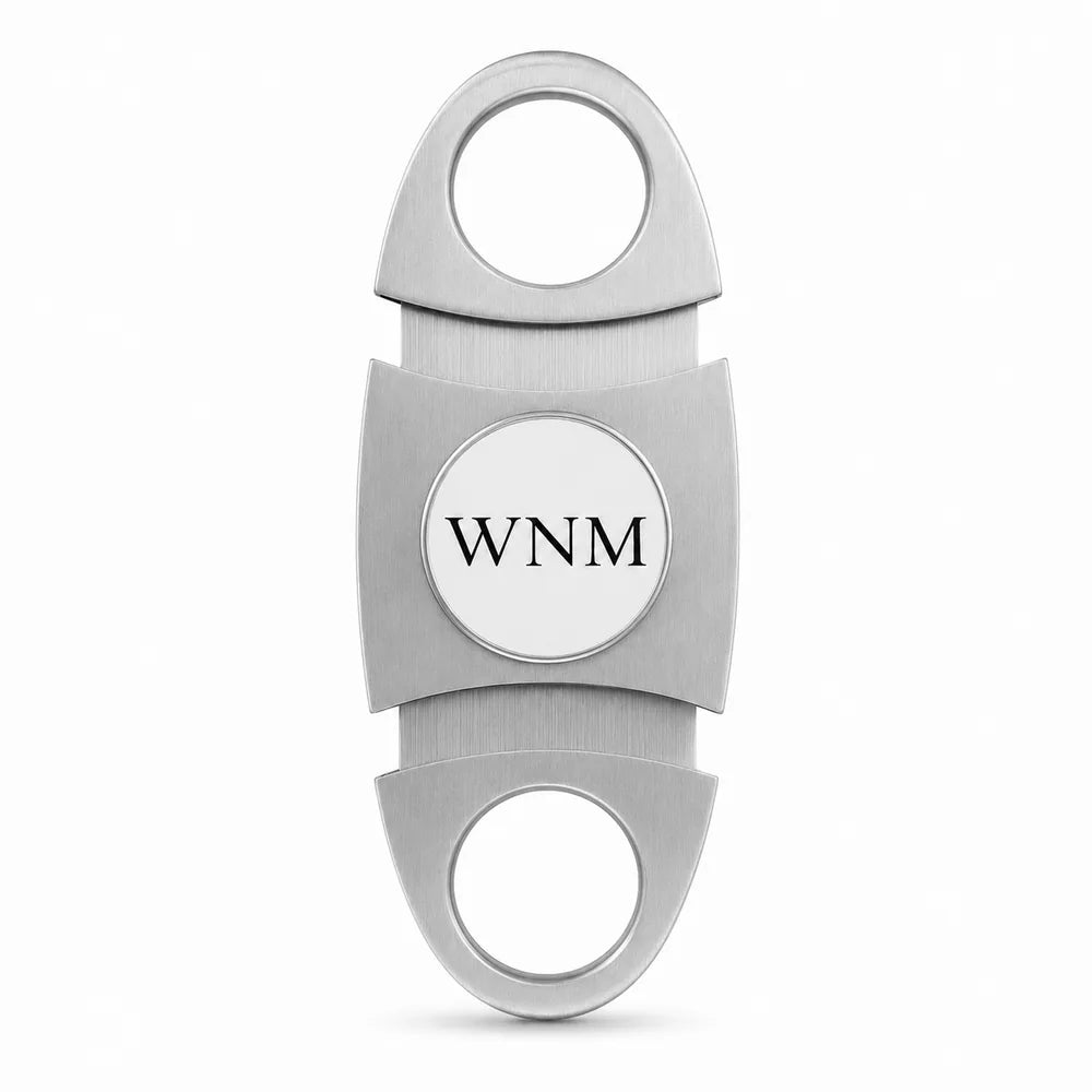 Custom double-guillotine cigar cutter shown open