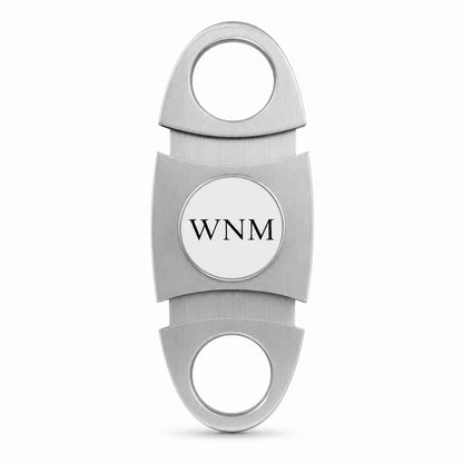 Custom double-guillotine cigar cutter shown open