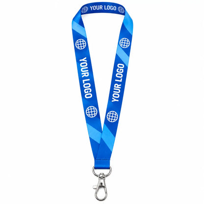 Custom dye sublimation logo lanyard with lobster clasp on white background