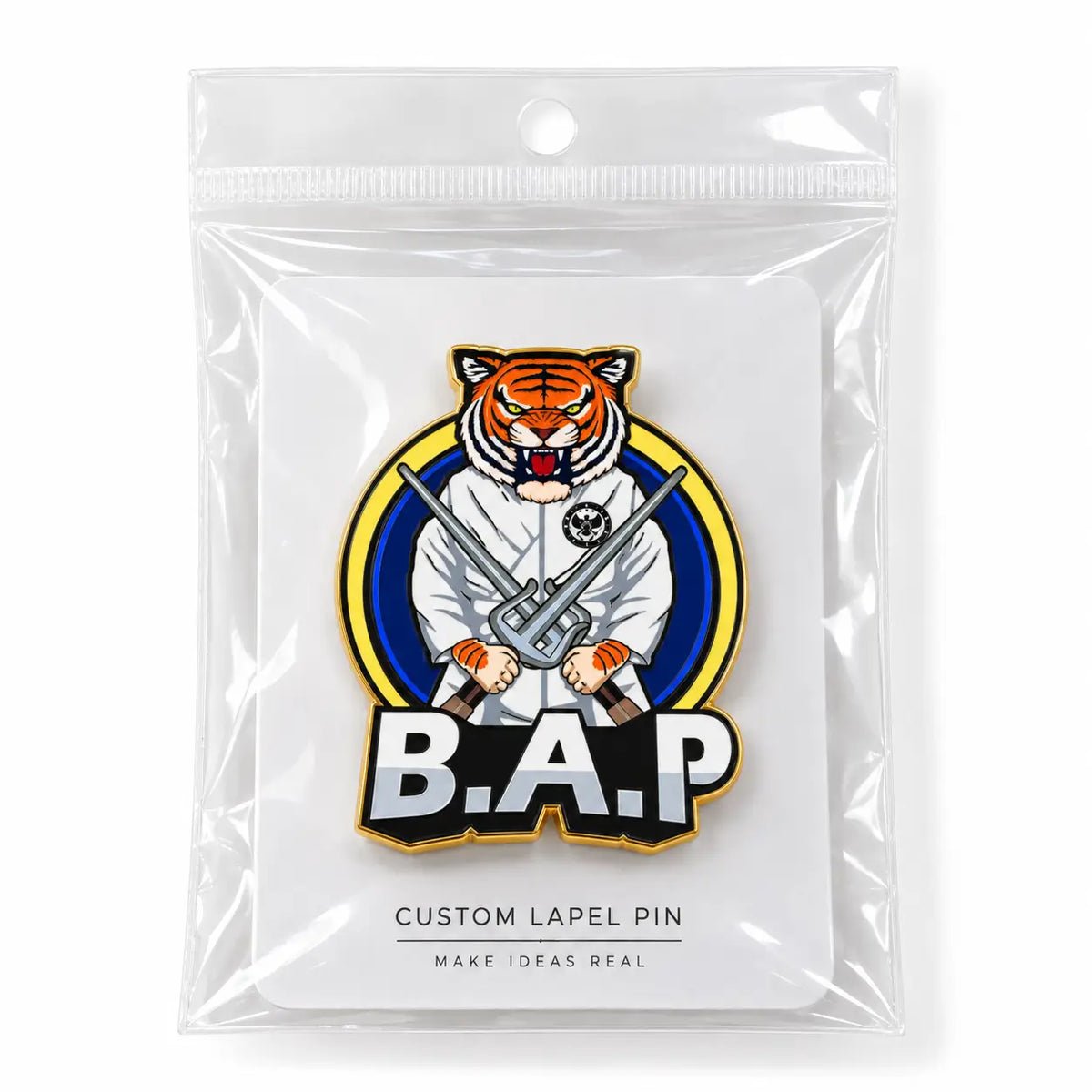 Custom hard enamel pin in individual packaging