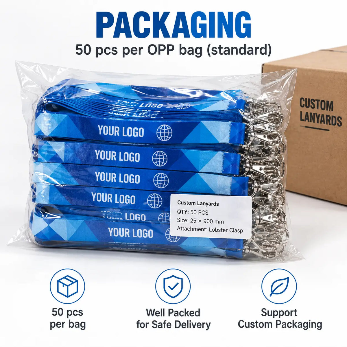Bulk OPP packaging for custom lanyards