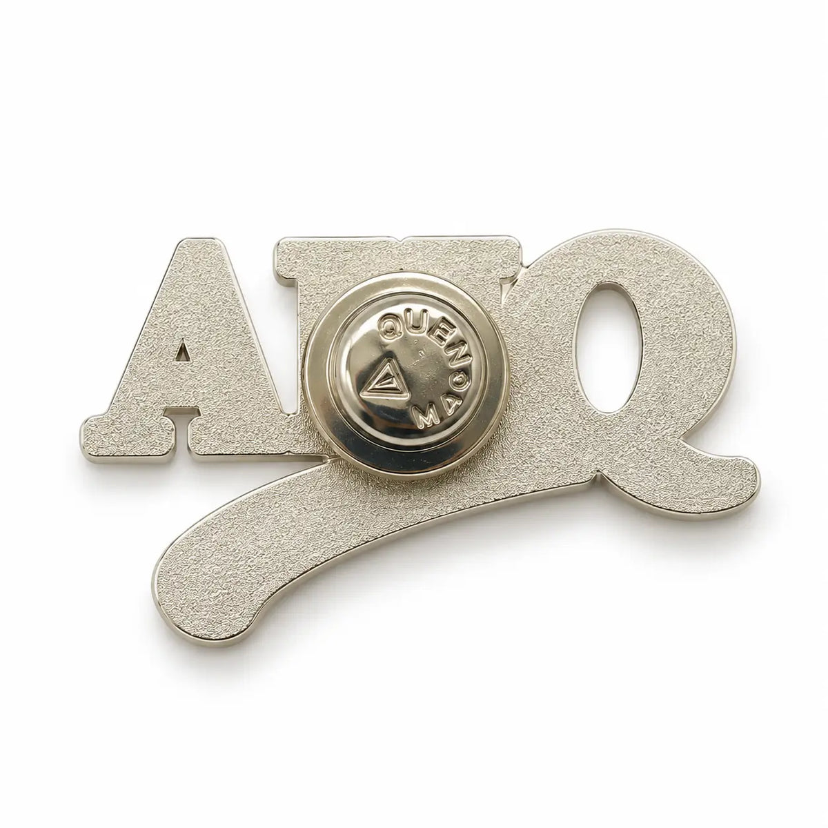 Back view of custom letter logo soft enamel pin