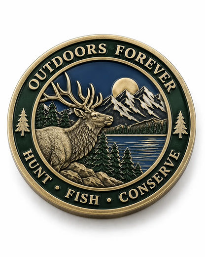 Custom outdoor club challenge coin design