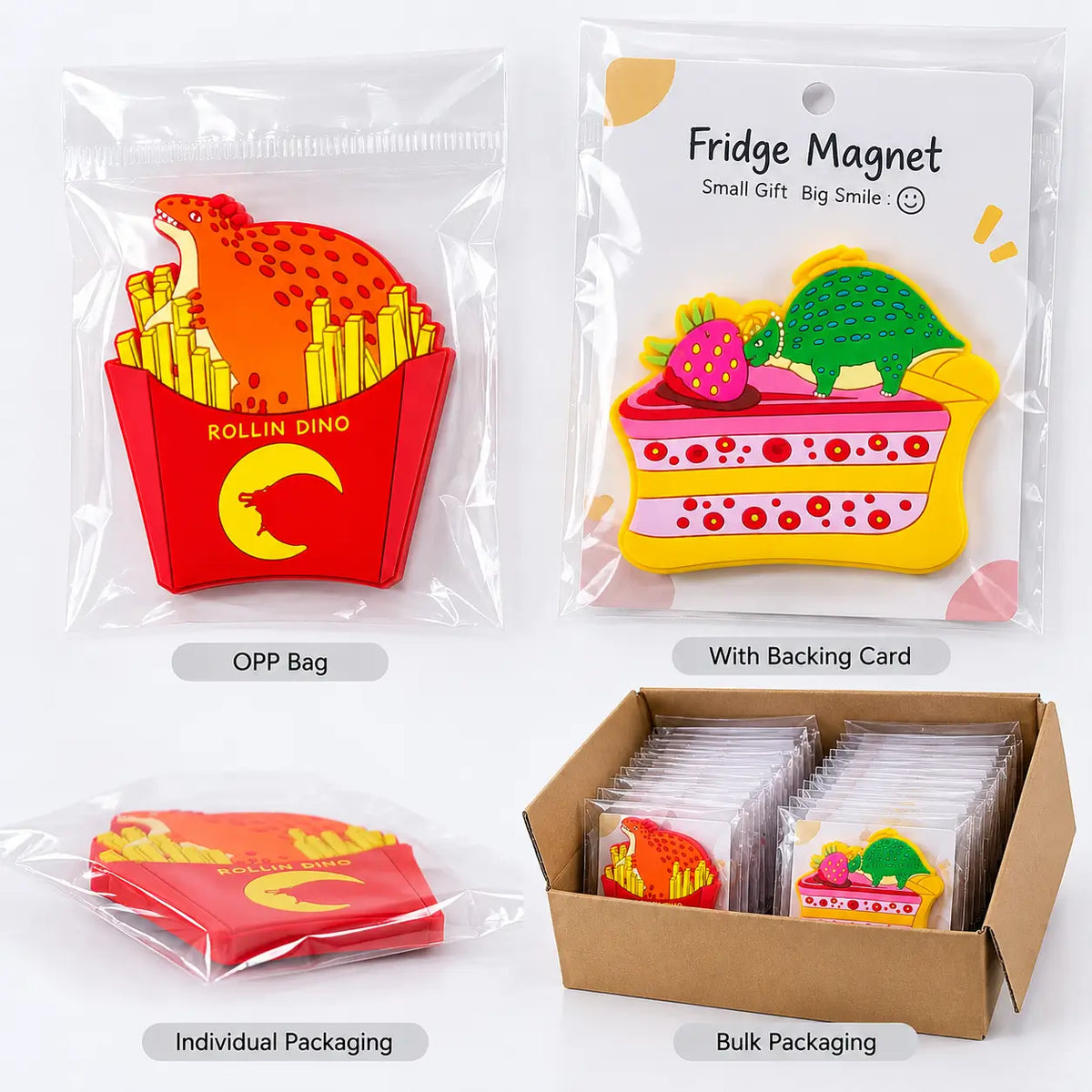 Individual and bulk packaging for custom PVC fridge magnets
