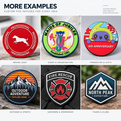 Examples of custom PVC patch designs for teams and brands