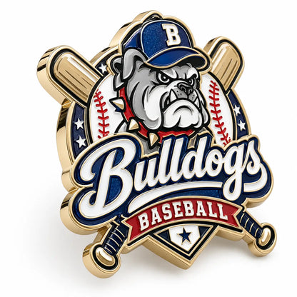 Angled view of custom sports trading pin