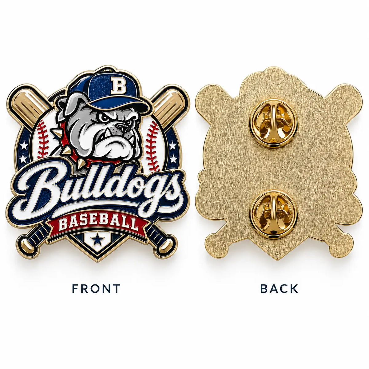 Front and back views of custom sports trading pin