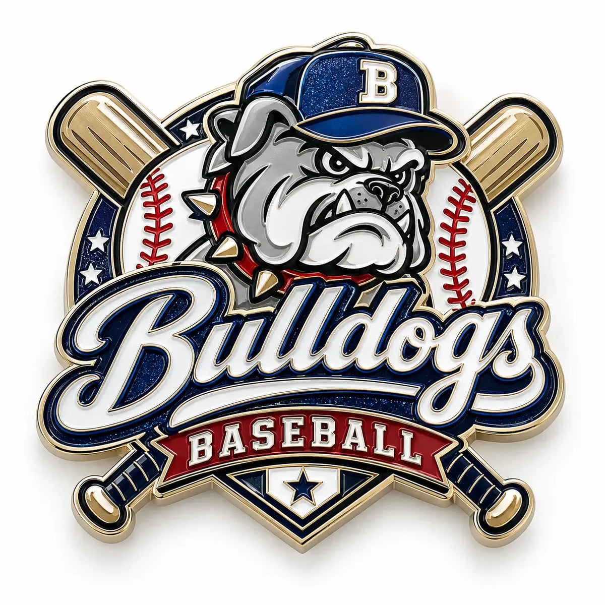 Custom baseball sports trading pin front view on white background