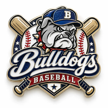 Custom baseball sports trading pin front view on white background