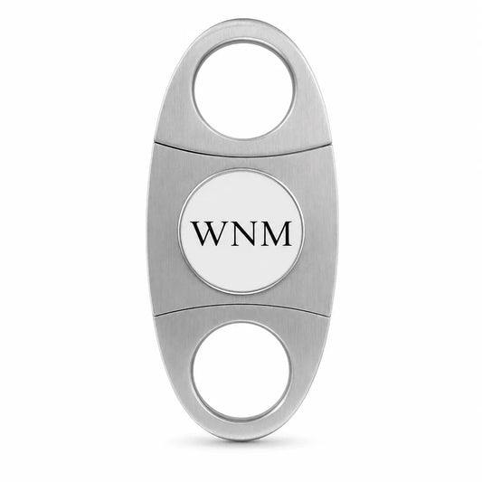 Custom stainless steel double-blade cigar cutter front view