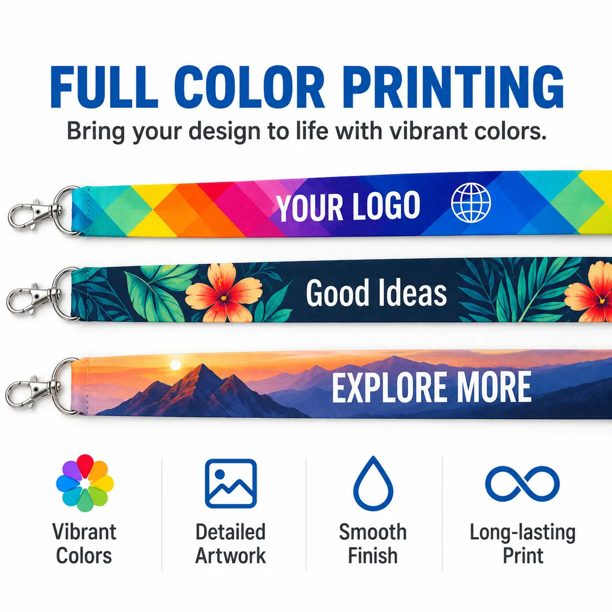Full-color printing options for dye sublimation lanyards